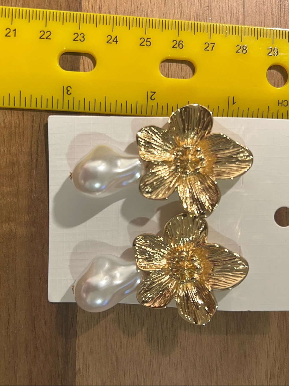 Mango Gold Floral Earrings with White Baroque Pearls - Picture 5 of 5